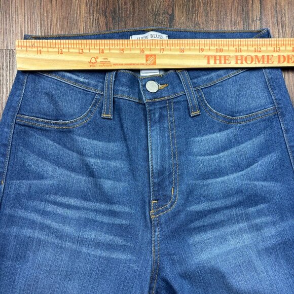 Judy Blue Super Flare Jeans Medium Wash Raw Hem Women’s Size 9/29 Made USA - Picture 7 of 11
